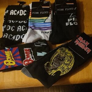 Rock Band Themed Socks Set - AC/DC, Pink Floyd, Iron Maiden, Bowie